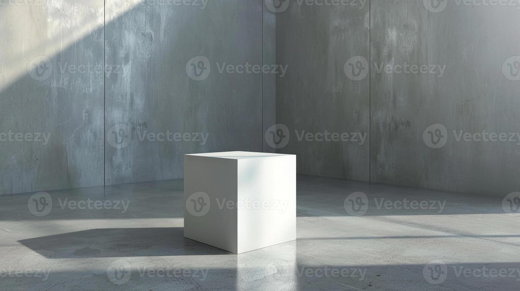 blank cube in a room with cement wall photo