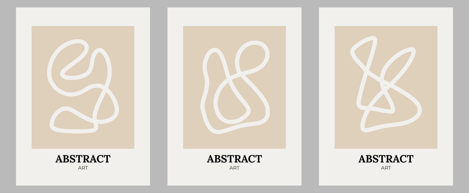 Set of trendy contemporary abstract creative hand drawn minimalist posters with organic line, shape pattern for wall decoration, postcard or brochure cover design in retro style art vector