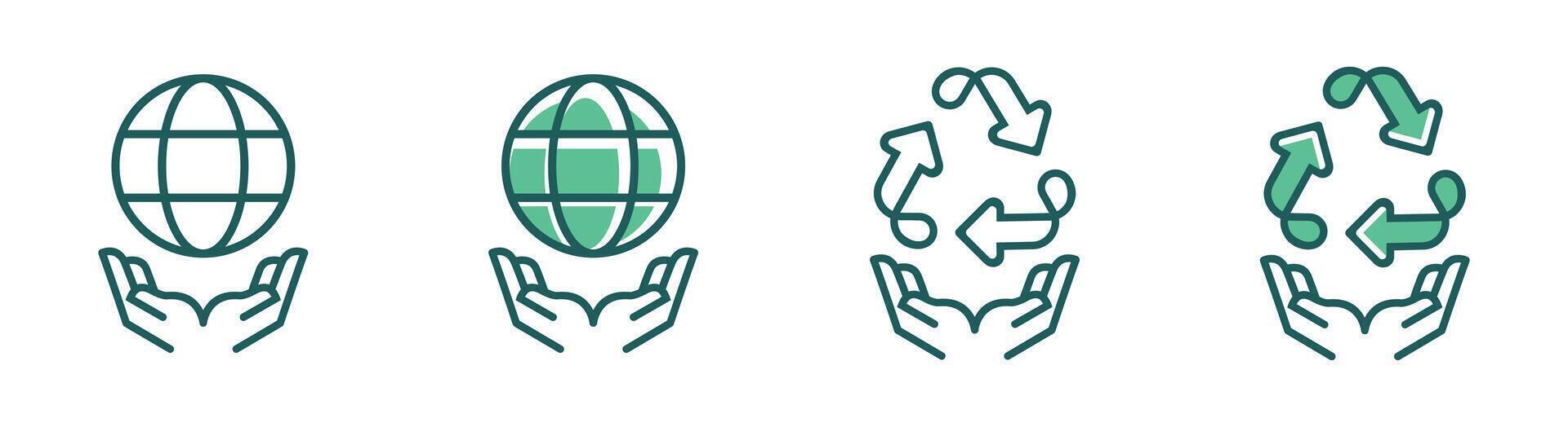 Save planet earth icon with hand sign, recycle ecology care design vector