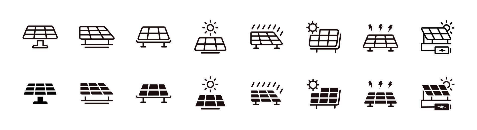 Collection of solar panel power icon set ecology supply battery for electricity design illustration vector