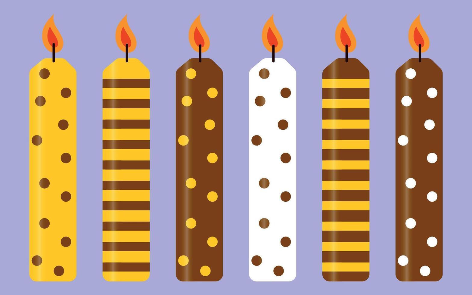 Collection of cake candles with bee pattern. Birthday candles for postcard, stickers, banner, background. vector