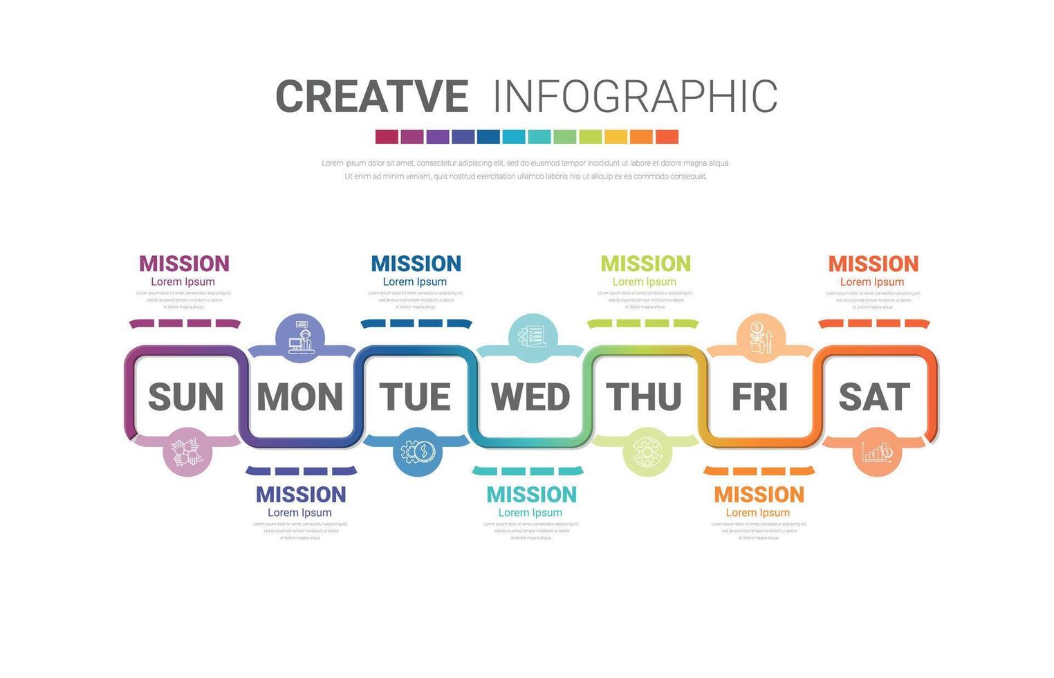 Timeline business for 7 day, week, infographics design and Presentation can be used for Business concept with 7 options, steps or processes. vector