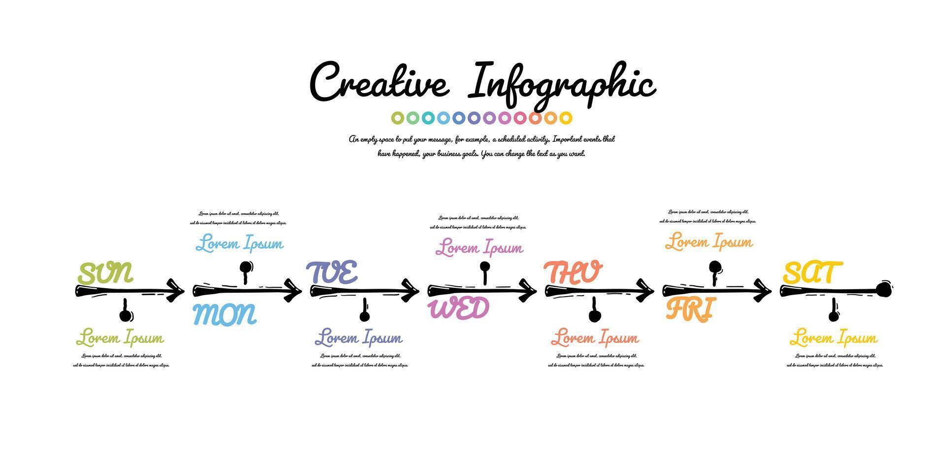 Hand drawn line process flow chart design infographic template with 7 day. vector