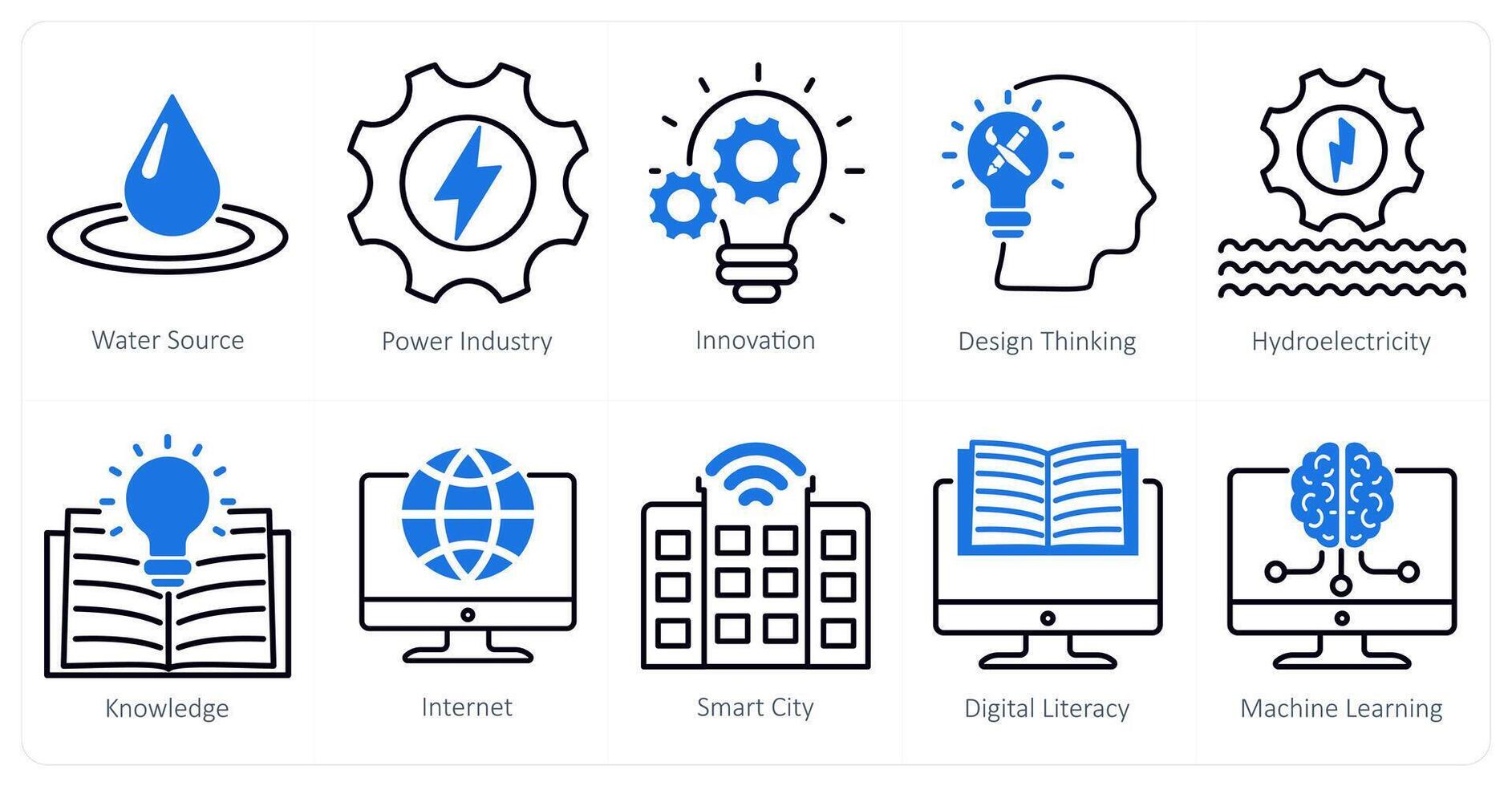 A Set of 10 Industrial icons as water source, power industry, innovation vector