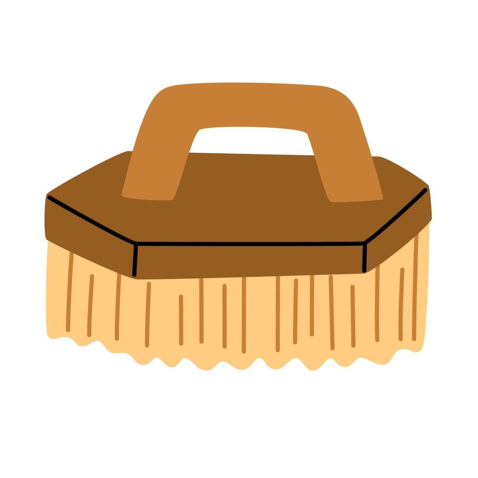 Hand washing brush with handle and bristle. Manual cleaning tool for housework. Household supply. Flat illustration isolated on white background vector