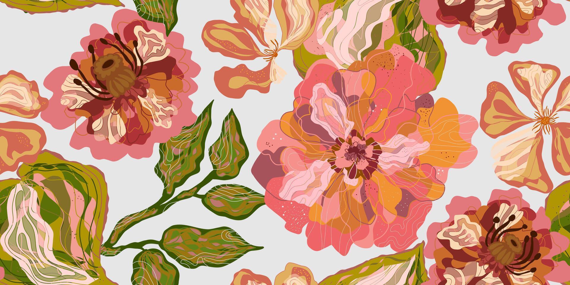 a floral pattern with pink and green flowers vector