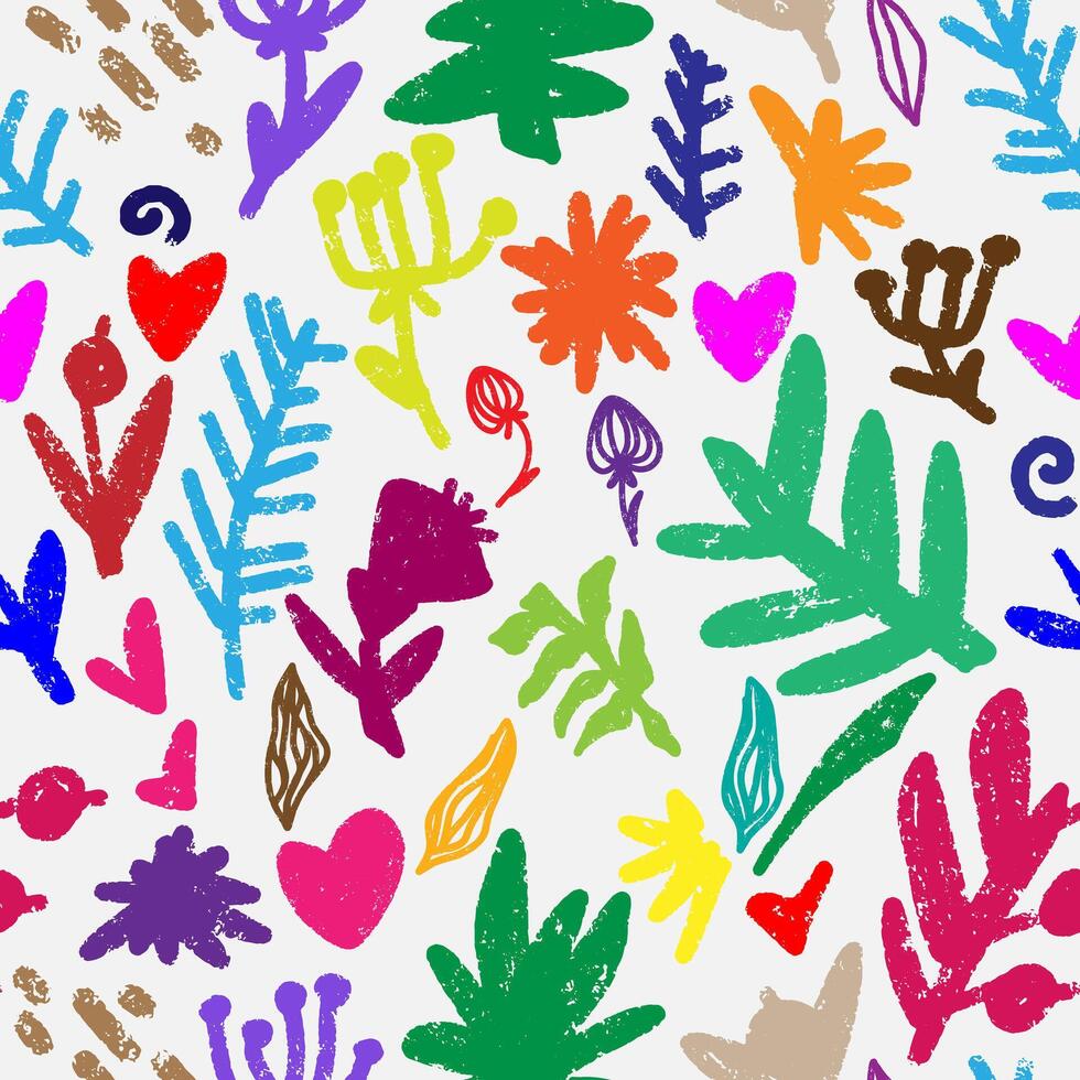 a colorful pattern with leaves and hearts vector