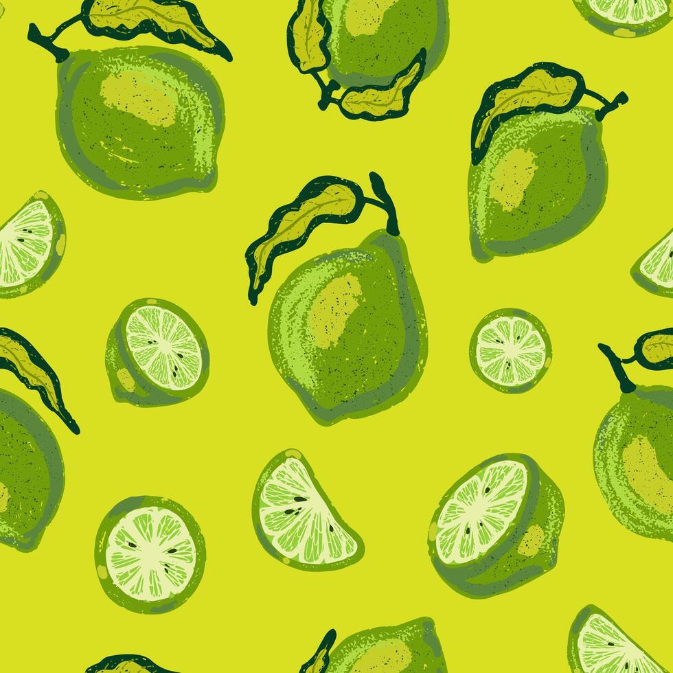 Texture stylized pattern with lemons and limes seamless endless rapport with overlapping pattern vector