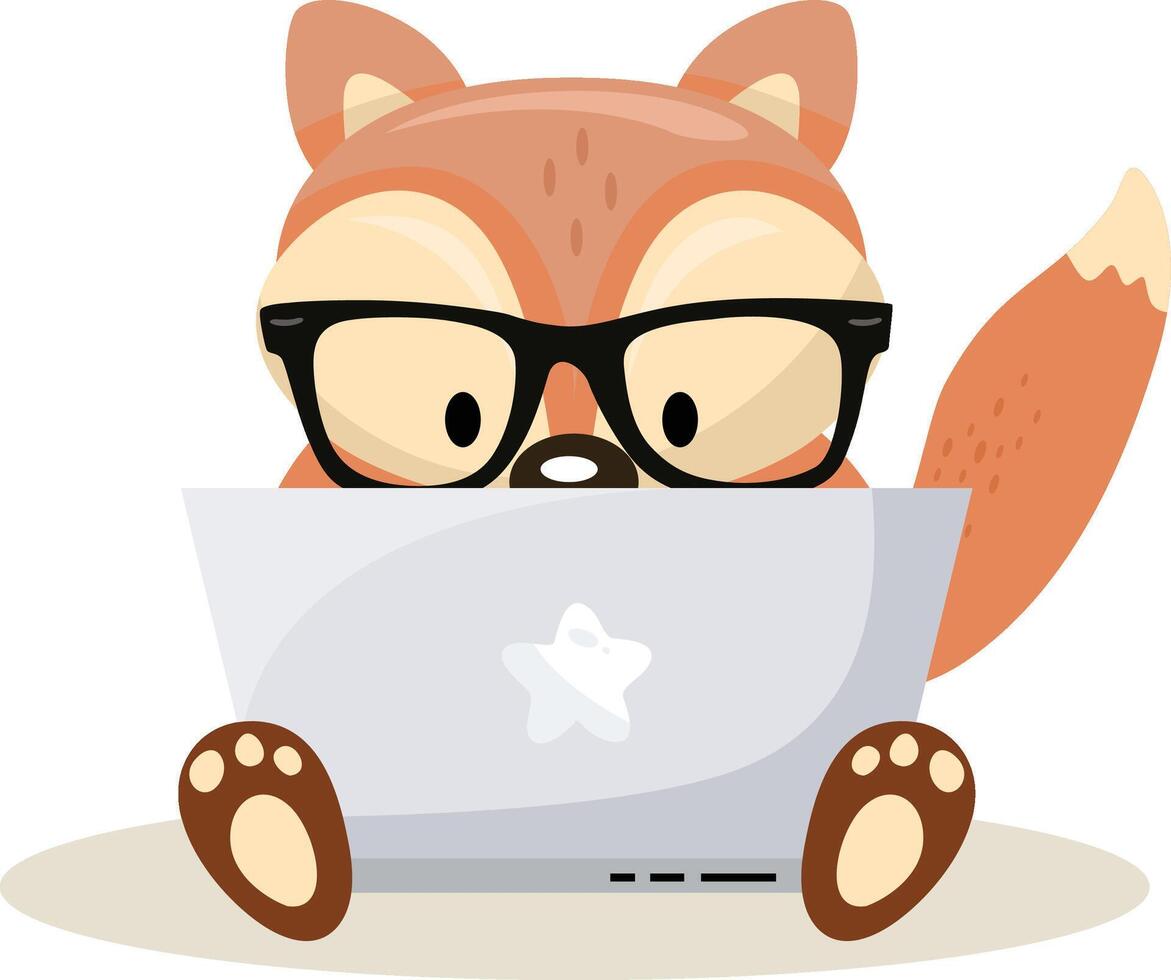 Cute fox working with laptop vector