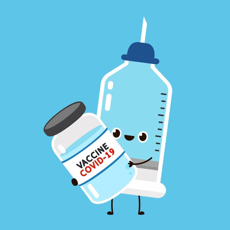 Syringe character design. Syringe on blue background. vector