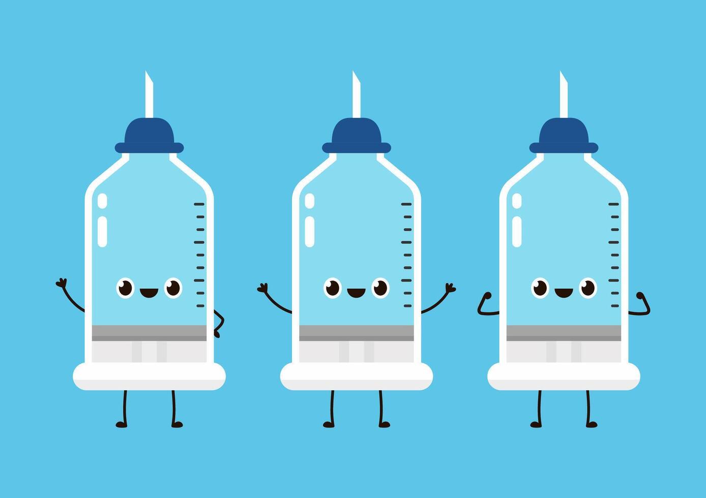 Syringe character design. Syringe on blue background. vector