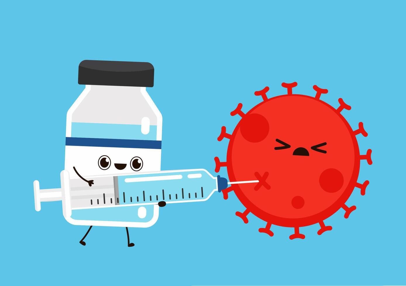 Vaccine Covid-19 . Vaccine virus Covid-19. Bottle vaccine character design. vector