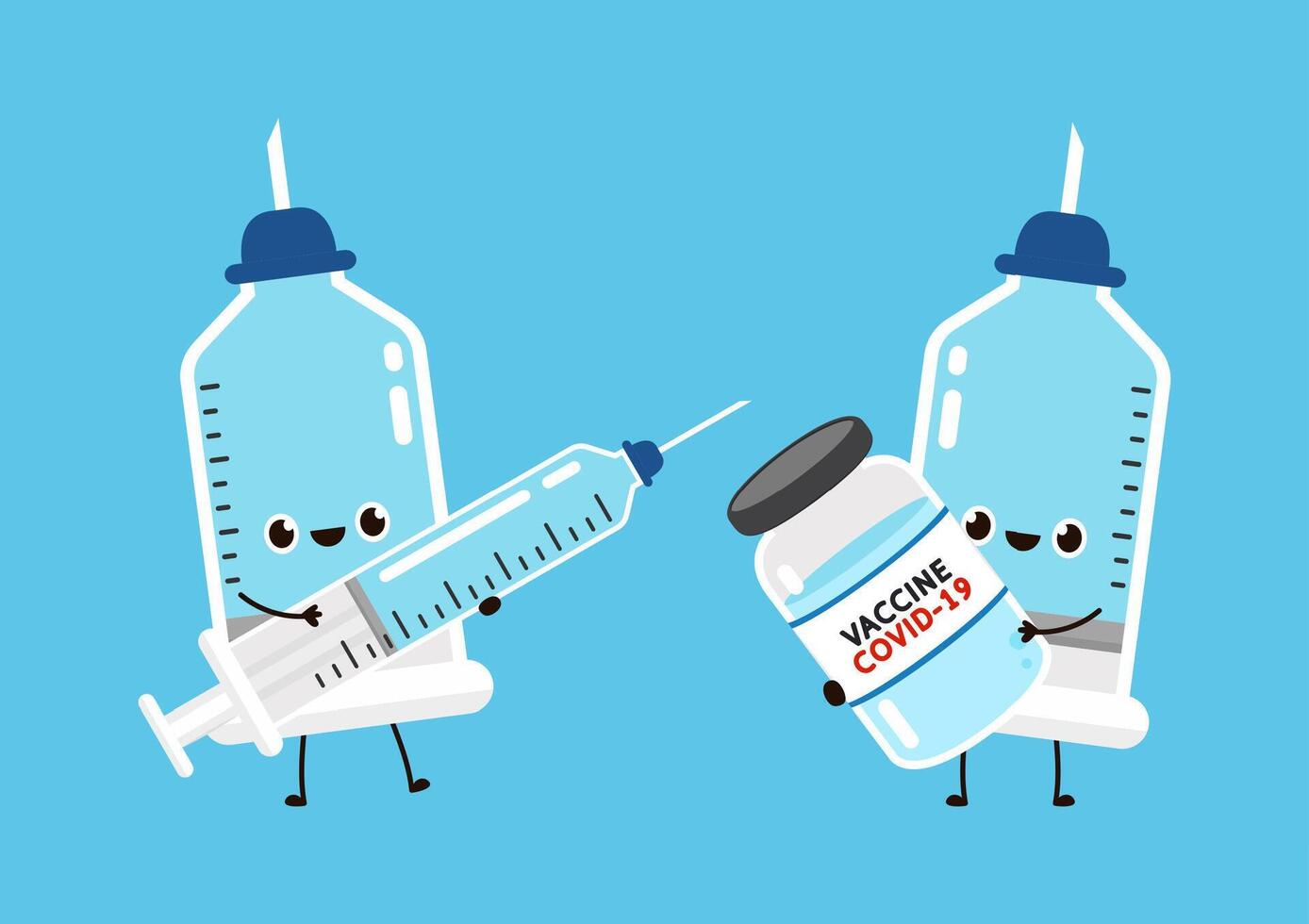 Syringe character design. Syringe on blue background. vector