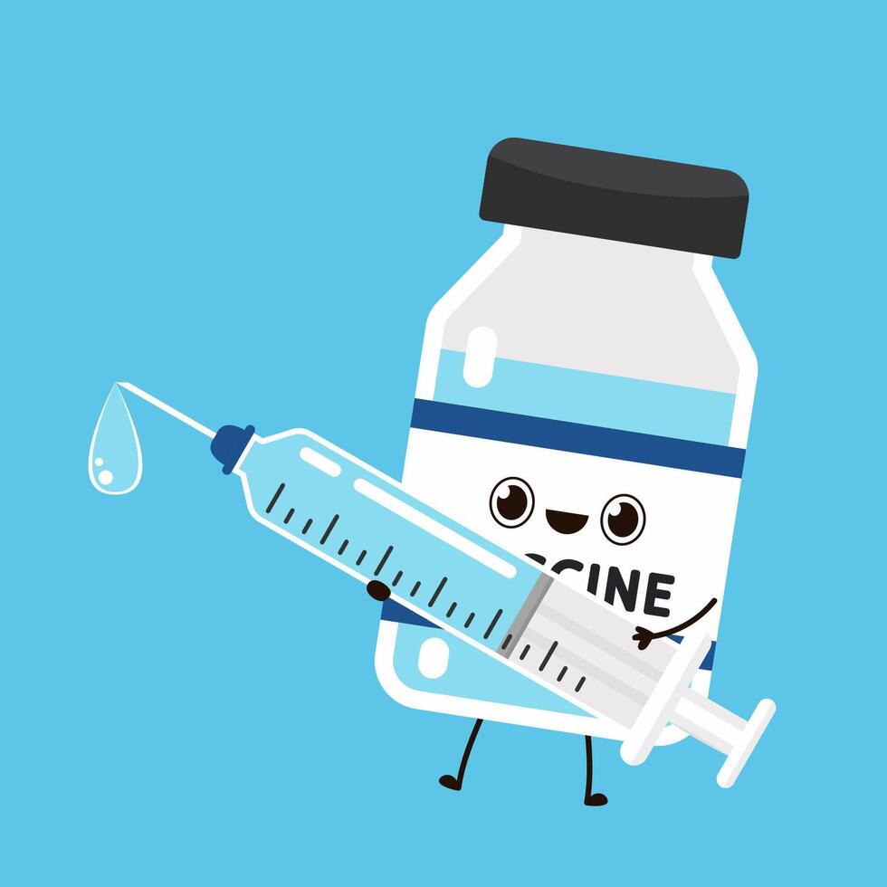 Vaccine Covid-19 . Vaccine virus Covid-19. Bottle vaccine character design. vector