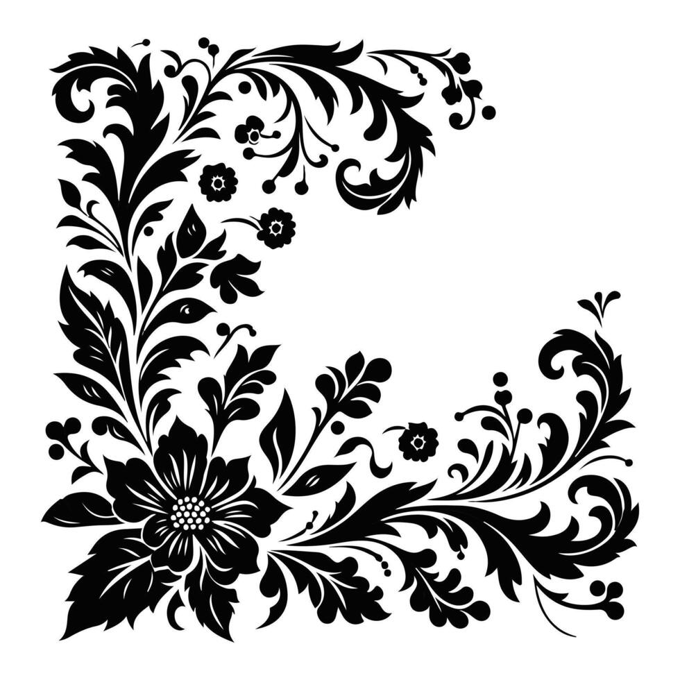 Floral Corner Border silhouette with white color background vector