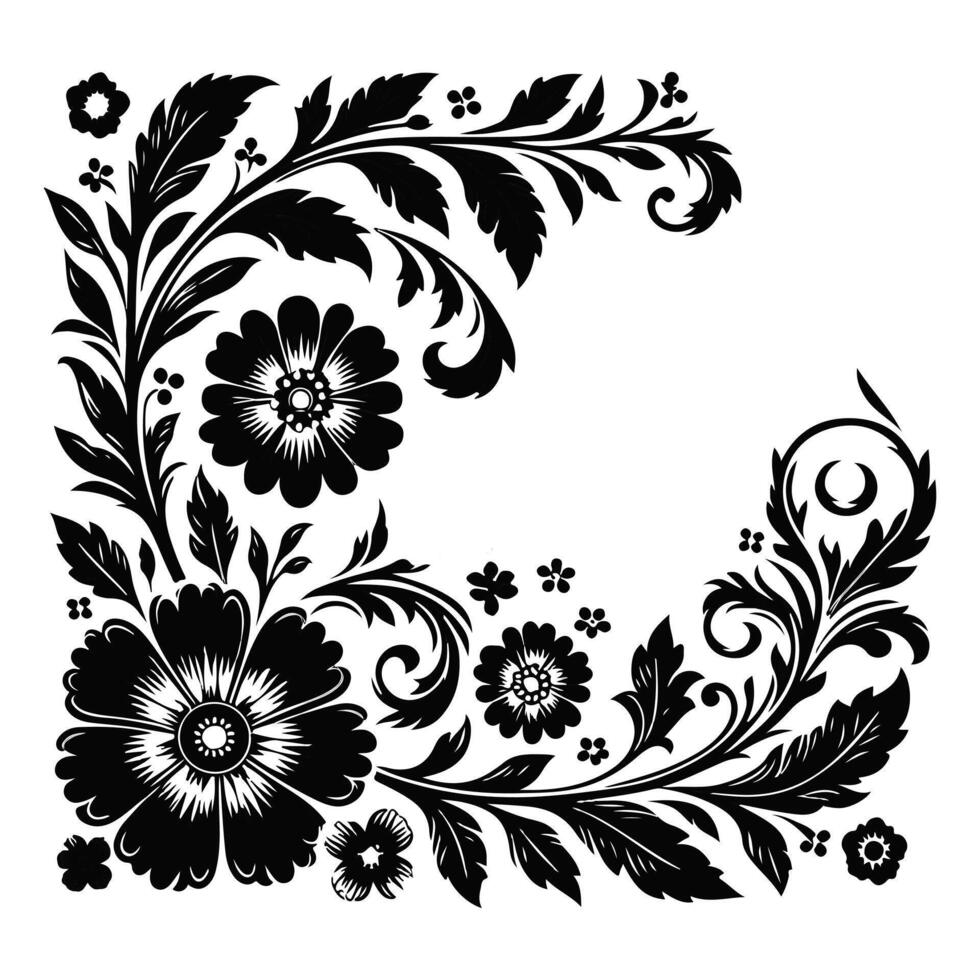 Floral Corner Border silhouette with white color background vector