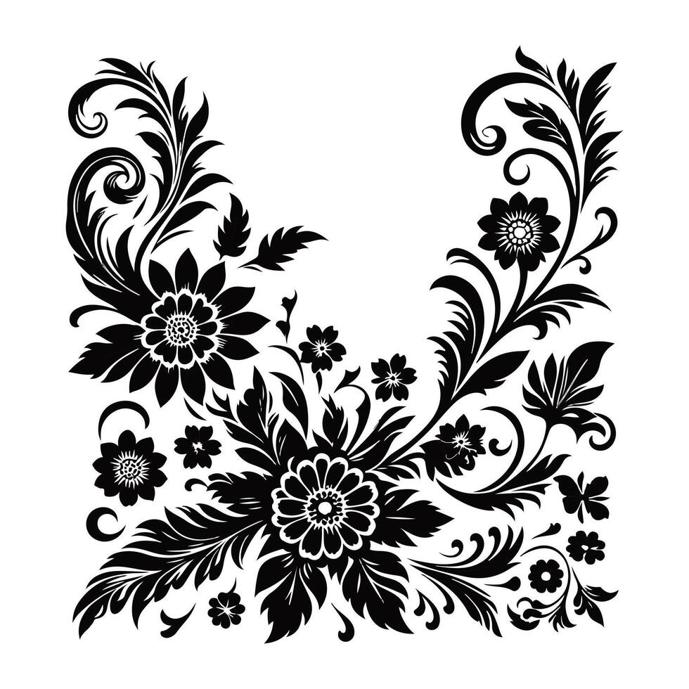Floral Corner Border silhouette with white color background vector