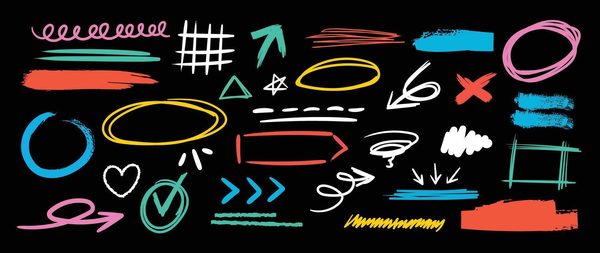 Set of cute pen line doodle element . Hand drawn doodle collection of heart, arrows, scribble, speech bubble, star, marks. Design for print, cartoon, card, decoration, sticker. vector