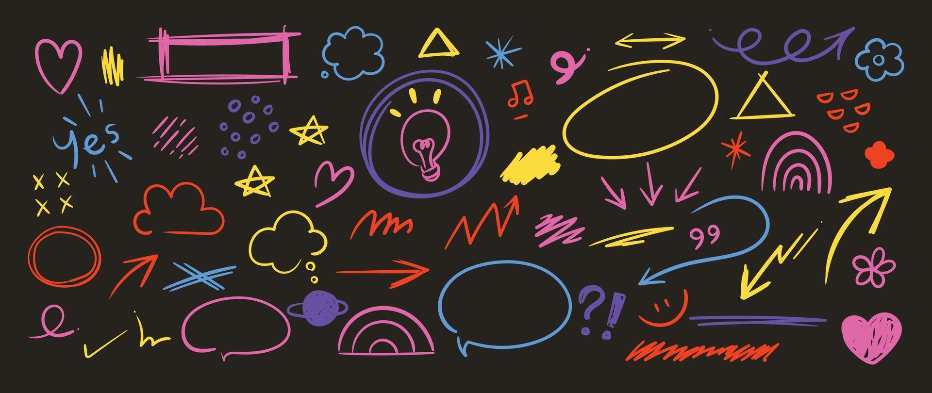 Set of cute pen line doodle element . Hand drawn doodle collection of heart, arrows, scribble, speech bubble, star, marks, cloud. Design for print, cartoon, card, decoration, sticker. vector