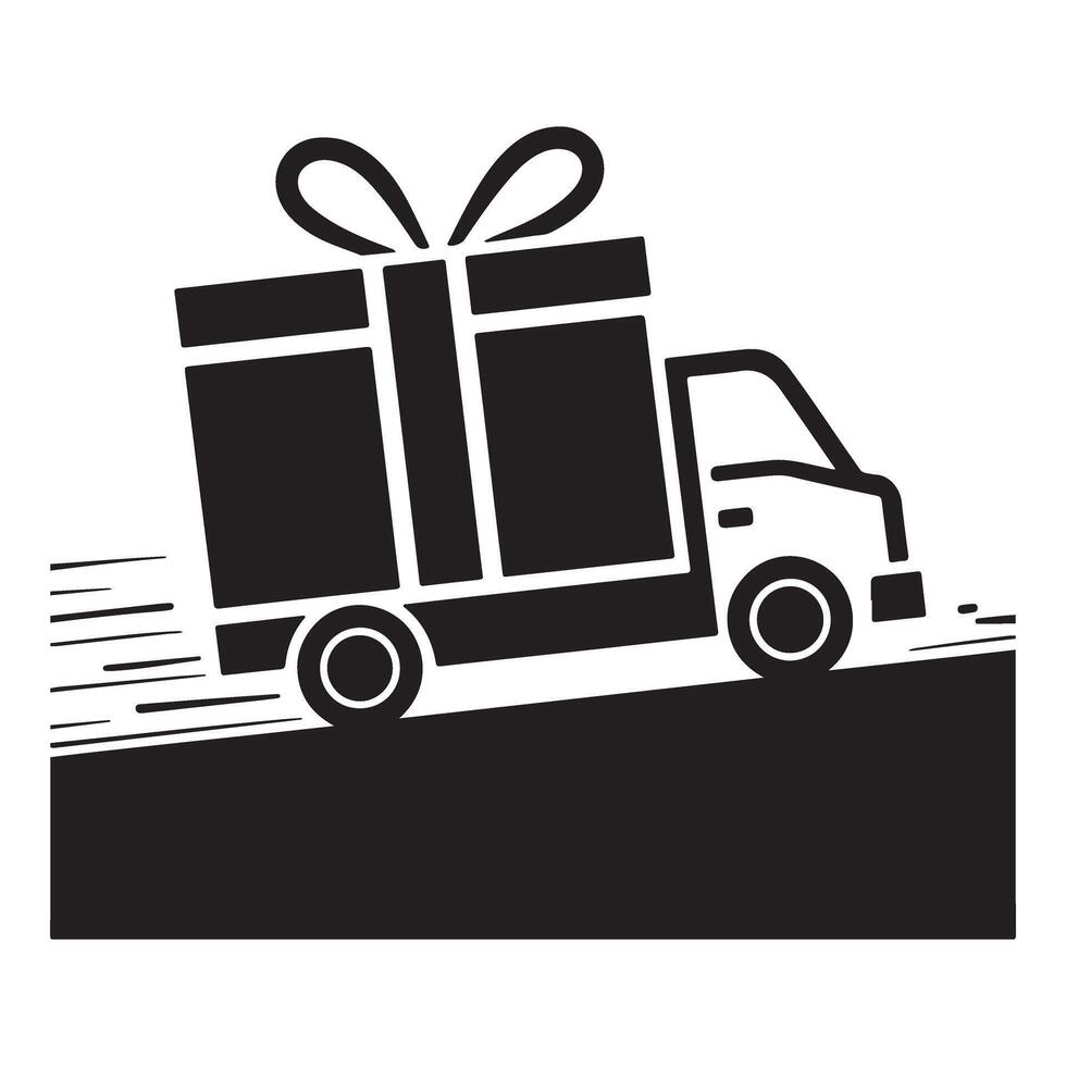 Delivery truck with gift box in style. vector