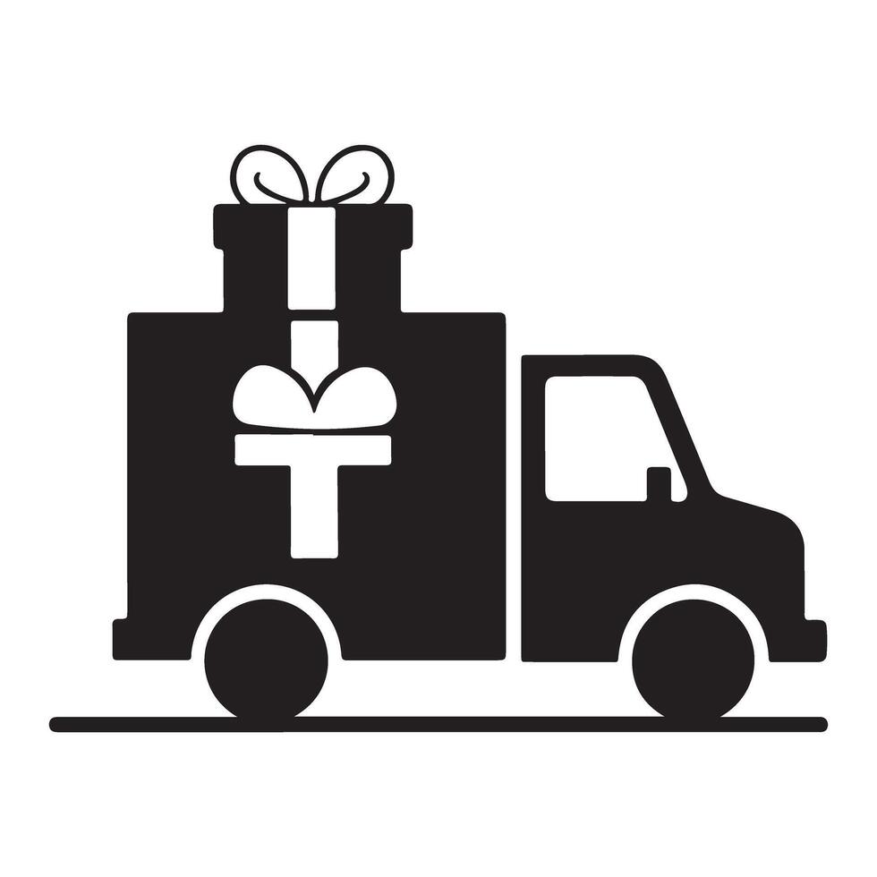 Delivery truck with gift box in style. vector