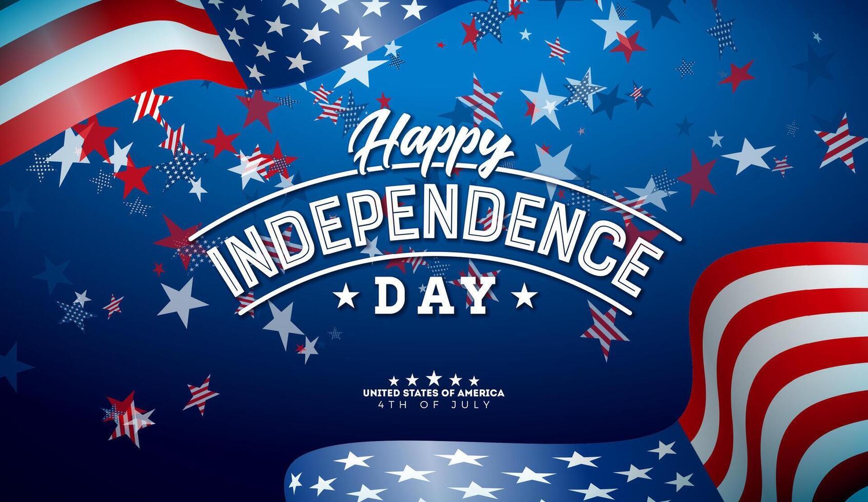4th of July Independence Day of the USA Illustration with American Flag and Falling Confetti on Dark Blue Background. Fourth of July National Celebration Design with Typography Letter for vector