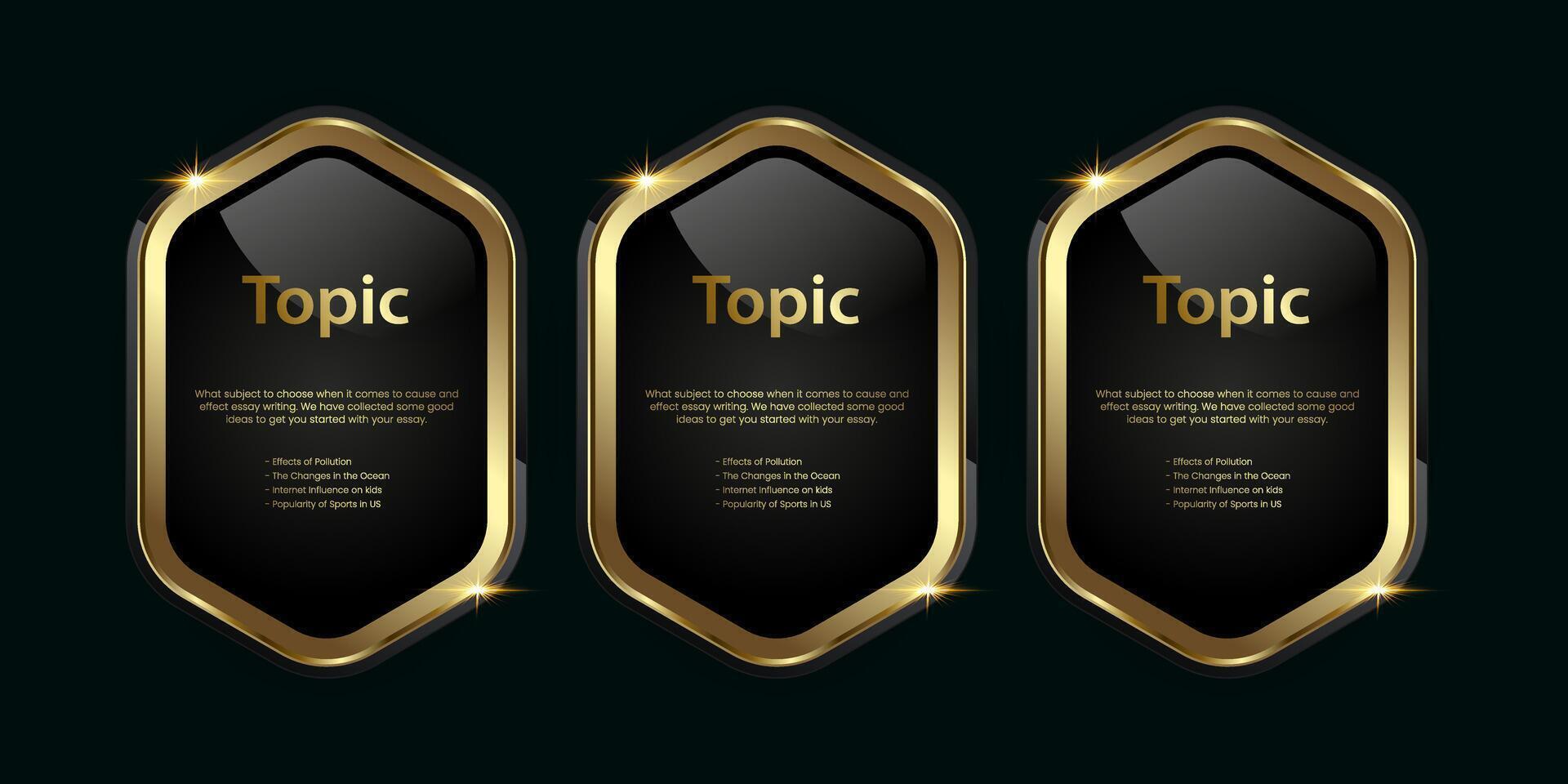 Set of three Golden multipurpose buttons with luxury stoked in template, three shiny gold options and Premium button on a dark background vector