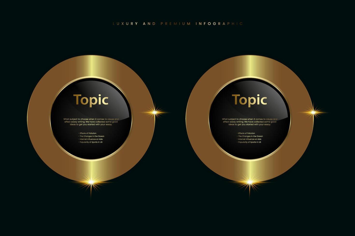Set of two Circles Luxury button, with Gold shiny metallic golden infographic, buttons on Dark, premuim button of ellipse shape with golden frame . vector