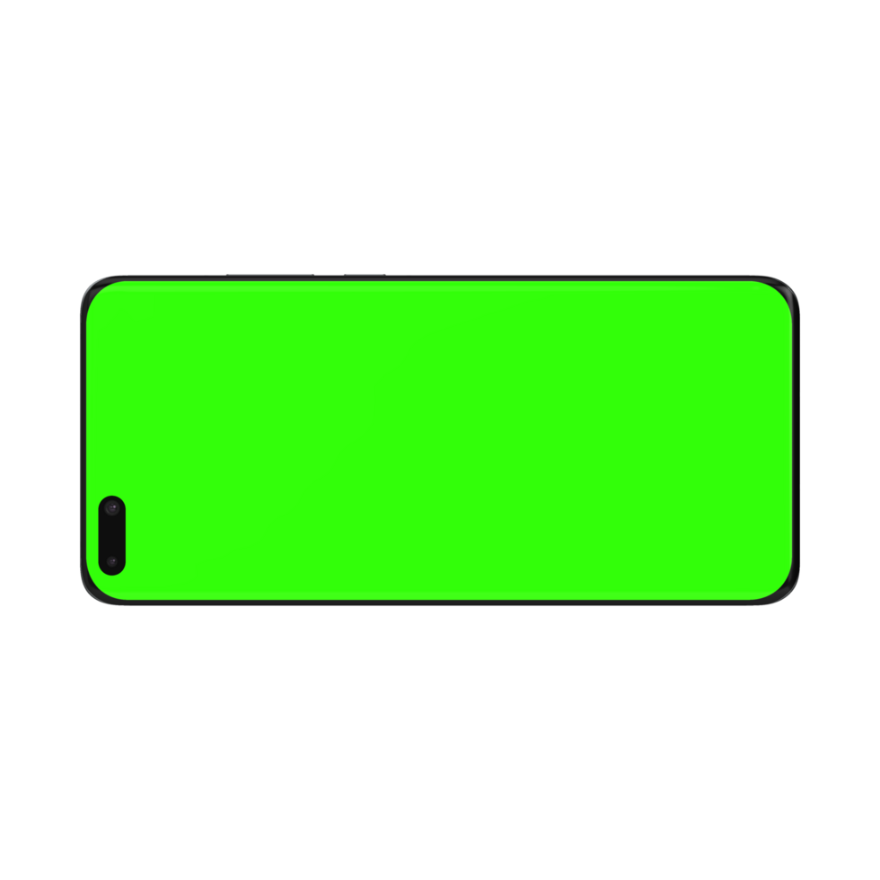 Curved display with a pill-shaped cutout greenscreen landscape png