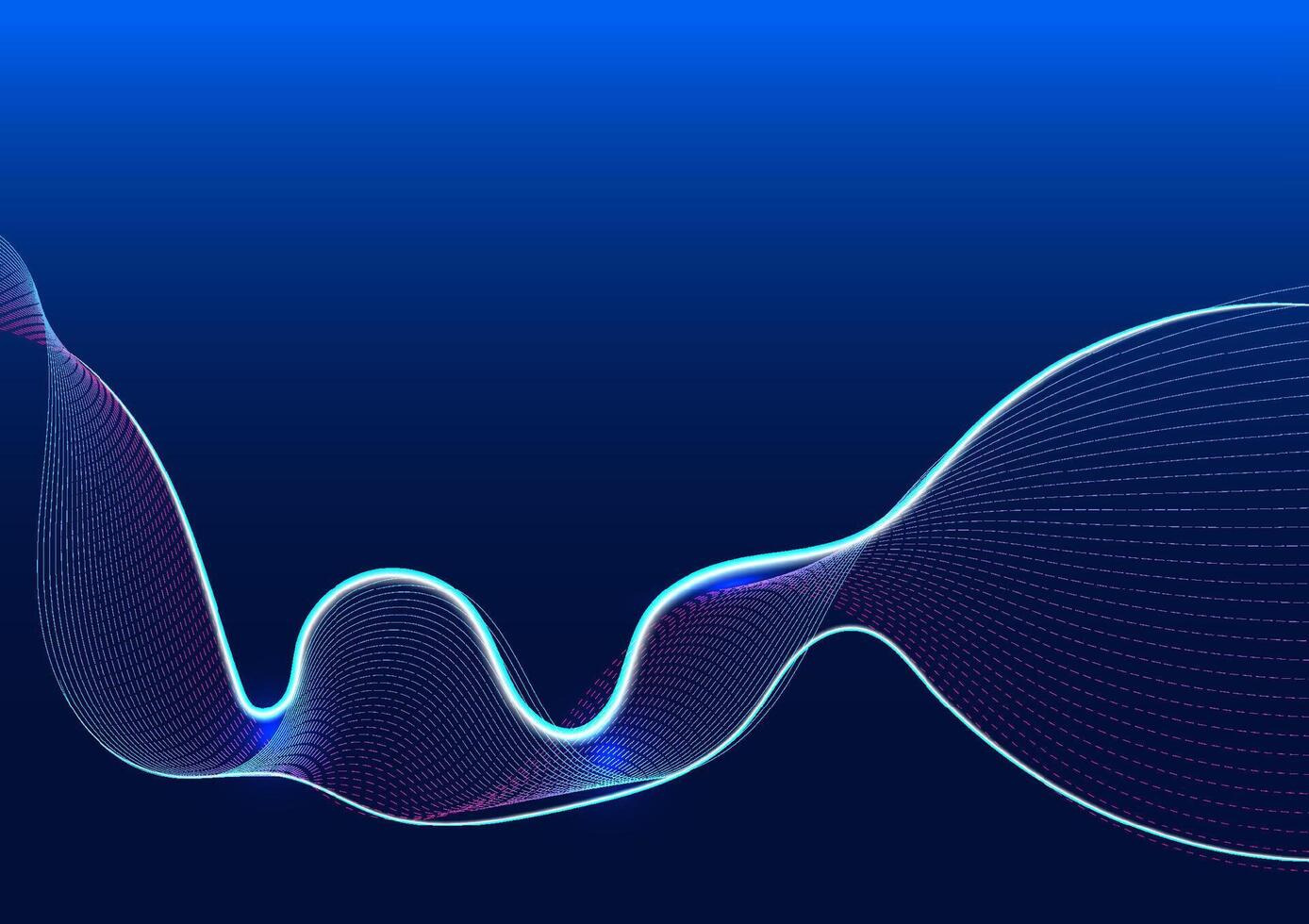 Flowing smooth wave pattern on a blue background. Internet network and communication signal technology, fiber optic line. Science and music backdrop. vector