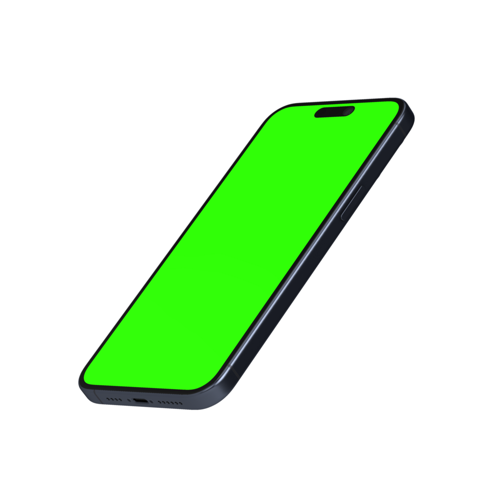 Transparent front smartphone greenscreen 45 degree leaned left view png