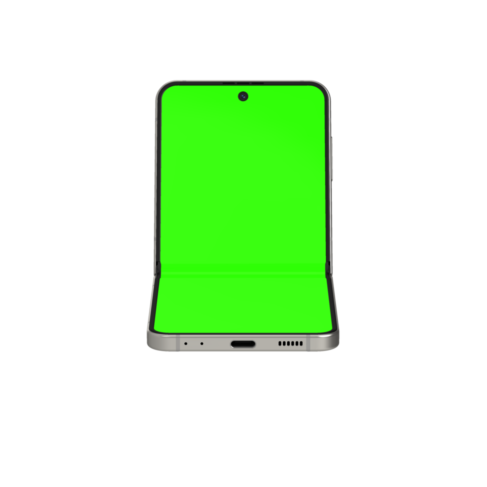 Foldable smartphone greenscreen leaned 45 degree png