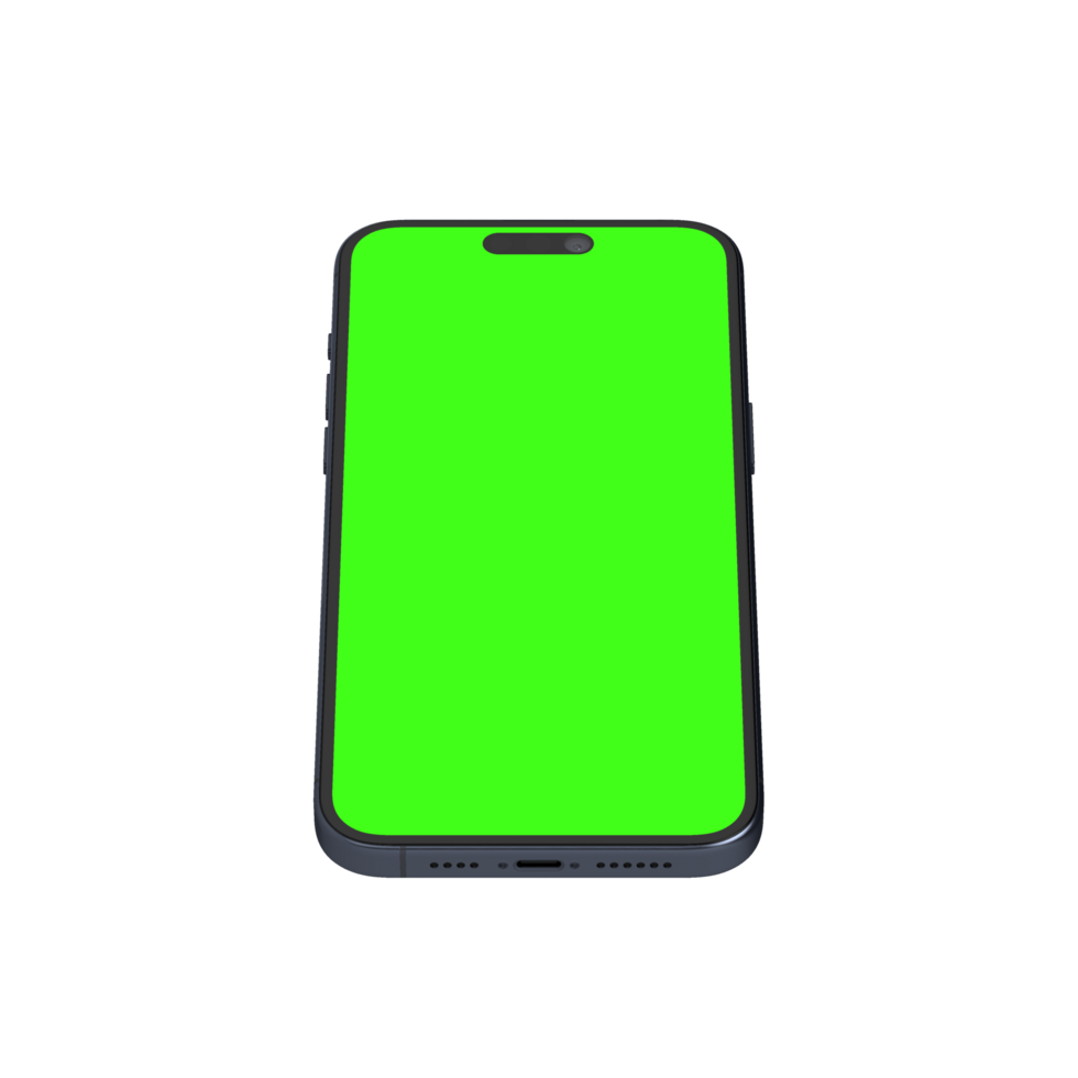 Transparent front smartphone greenscreen 45 degree leaned view png