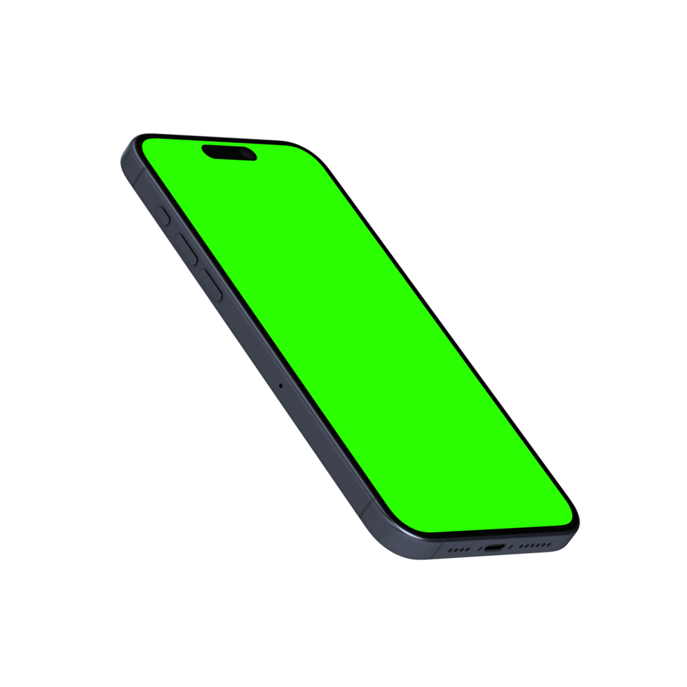 Transparent front smartphone greenscreen 45 degree leaned right view png