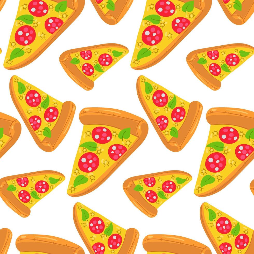 A pattern with a swimming circle in the form of a slice of pizza, a large inflatable baking dish with sausage. This colorful inflatable float pillow is perfect for a summer themed pool party. Seamless vector