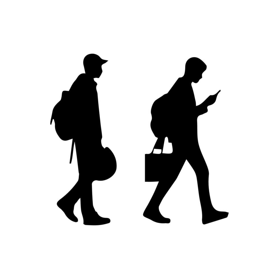 collection of walking people silhouettes vector