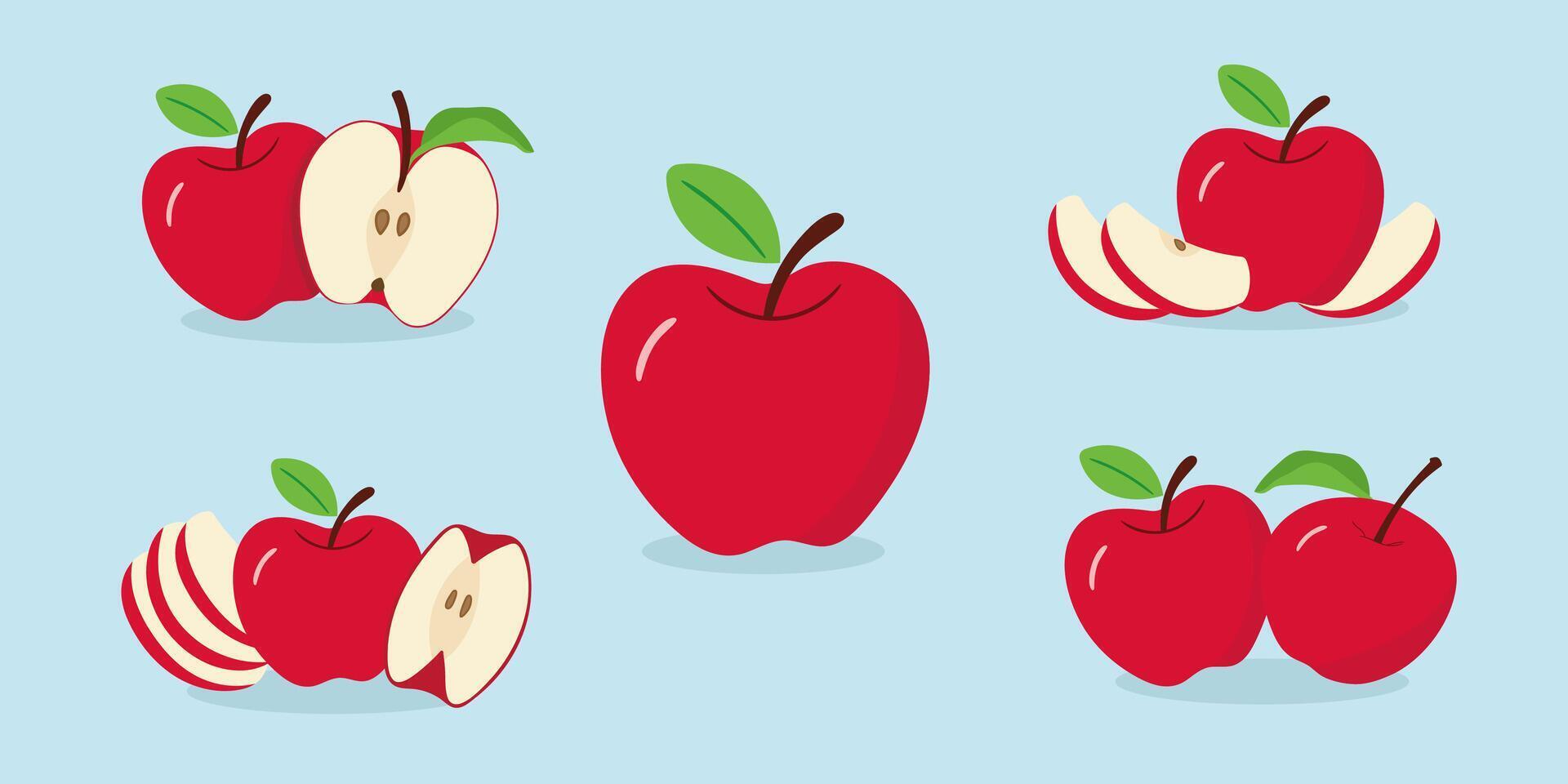 Cute red apple set illustration. vector