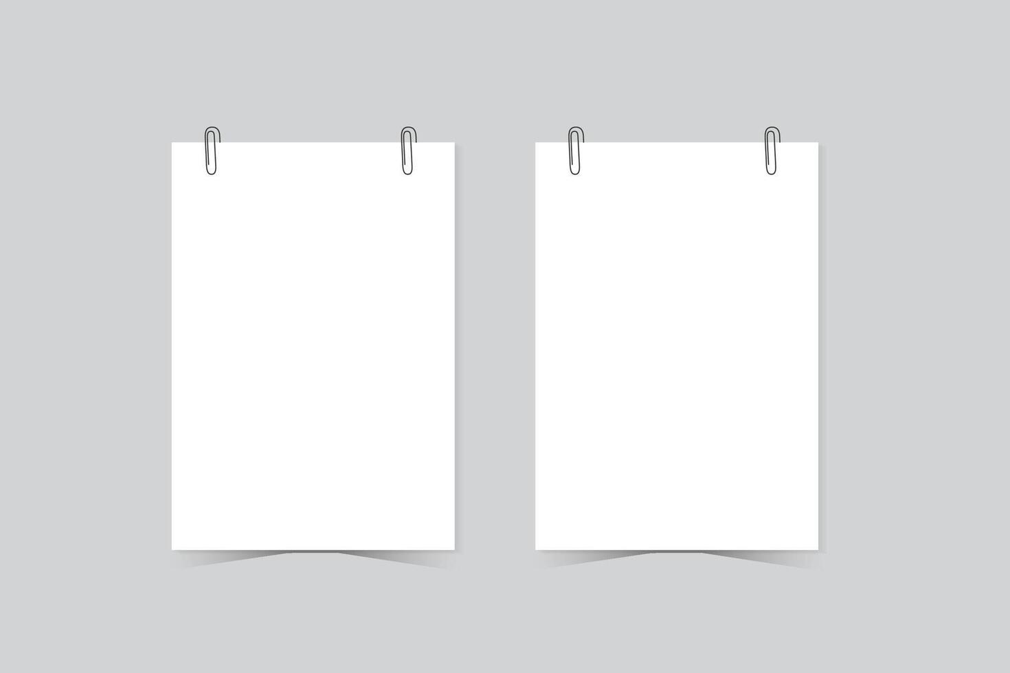 Paper poster hanging on clip and string, photo gallery mockups. Empty picture canvas display vector
