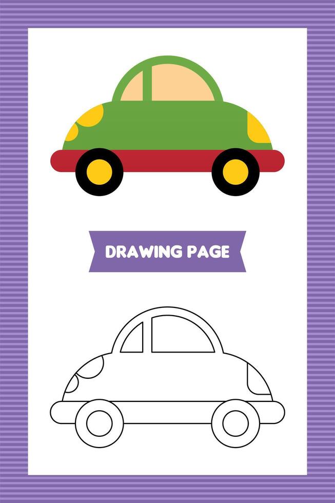 Flat kids car coloring book or page vector