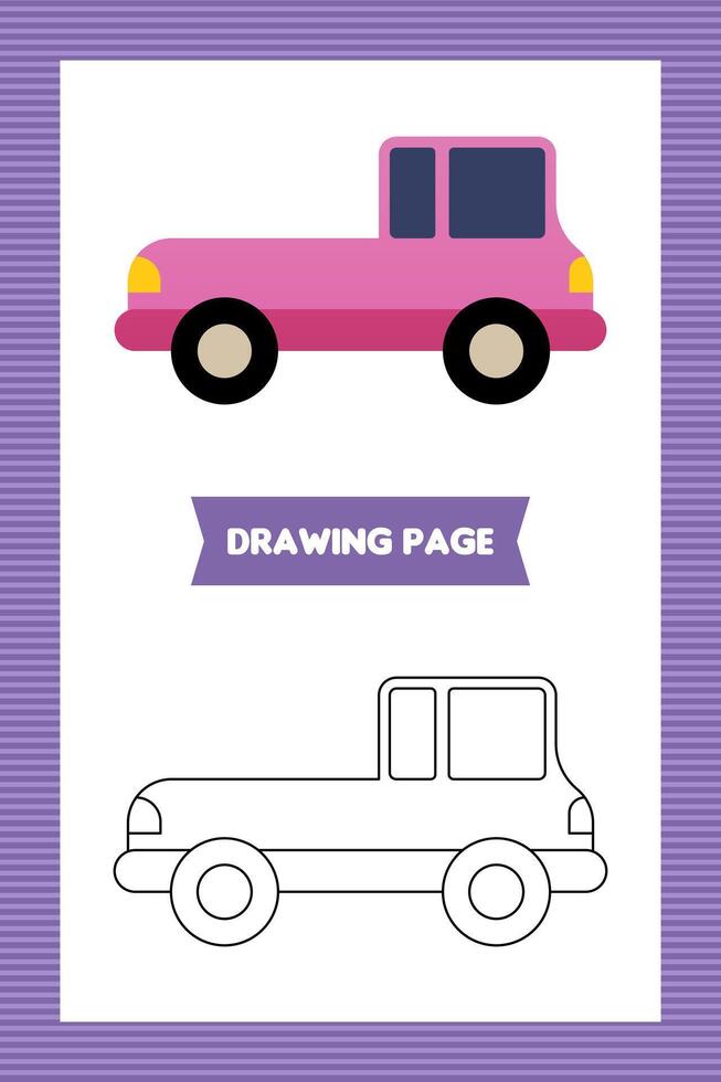 Flat kids car coloring book or page vector