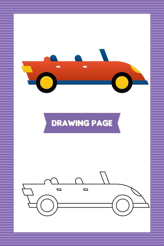 Flat kids car coloring book or page vector