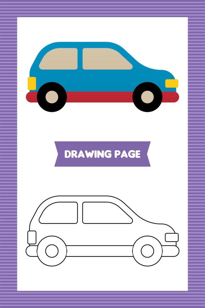 Flat kids car coloring book or page vector