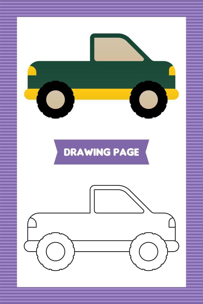 Flat kids car coloring book or page vector