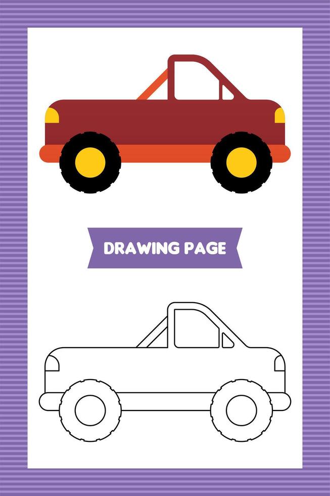 Flat kids car coloring book or page vector
