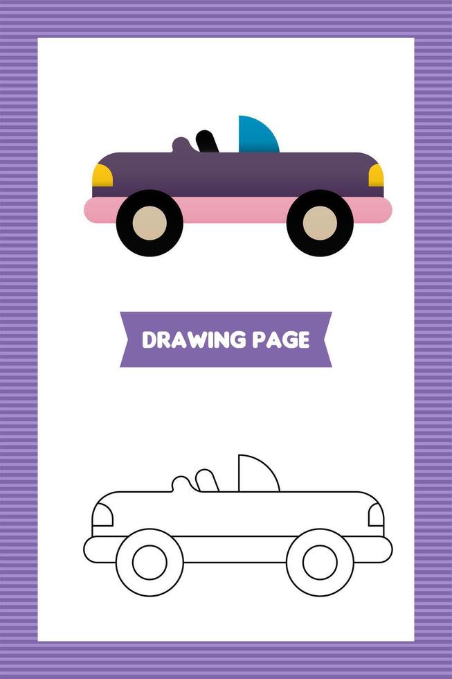 Flat kids car coloring book or page vector