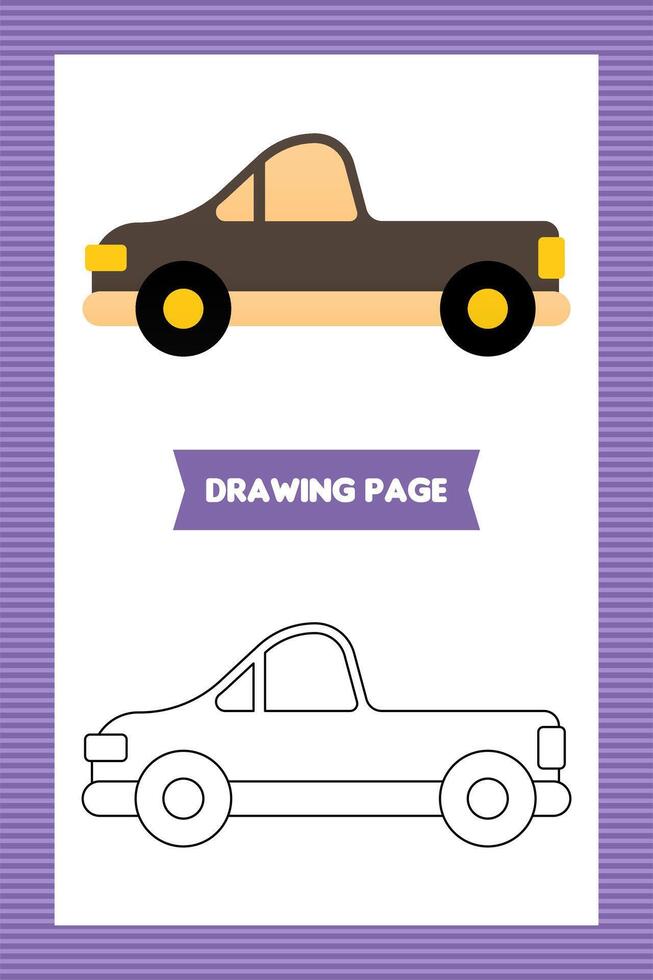 Flat kids car coloring book or page vector