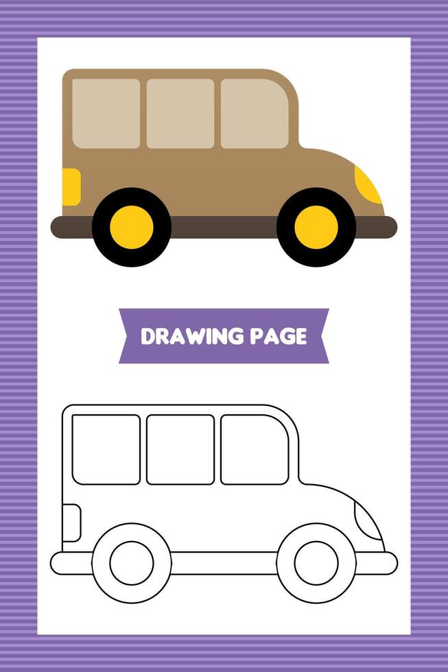 Flat kids car coloring book or page vector
