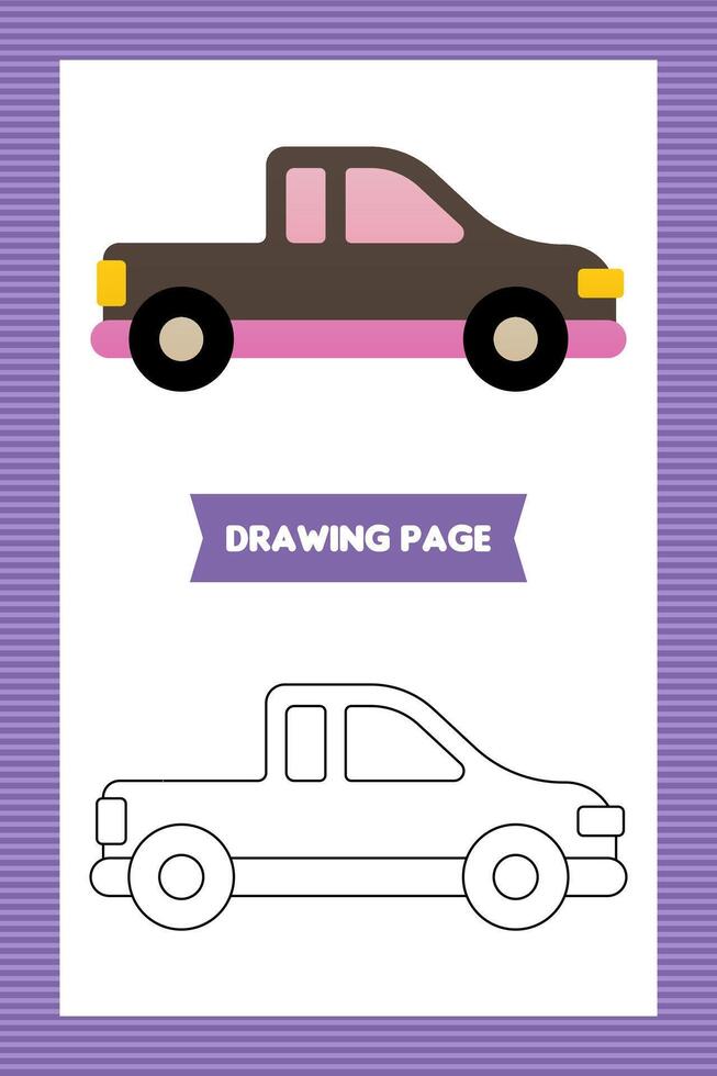 Flat kids car coloring book or page vector