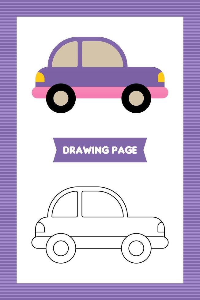 Flat kids car coloring book or page vector