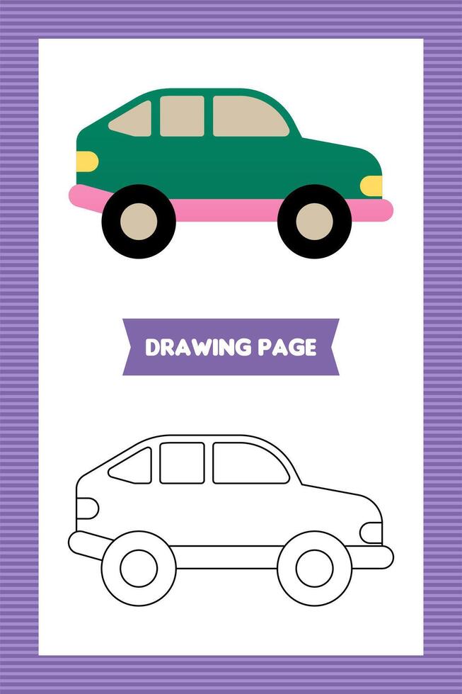 Flat kids car coloring book or page vector